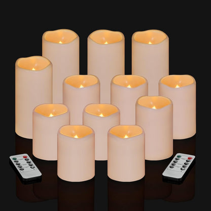 Flameless Candles 4" 5" 6" Set of 3 Ivory Outdoor Indoor Pillars 3" Diameter Battery Operated Flickering Candles Include 10-Key Remote Timer Function 400+ Hours Requires 2 AA Batteries（3 Pack)