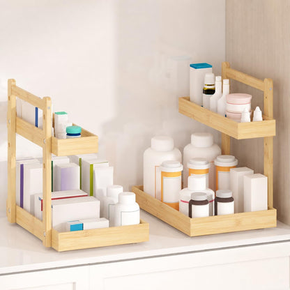 Under Sink Organizer - 2-Tier Pull Out Cabinet Organizer Vertical Slide Out Sink Shelf Storage Shelves for Multi-Purpose Bath Kitchen Bathroom Medicine (Nature, 2 Packs)
