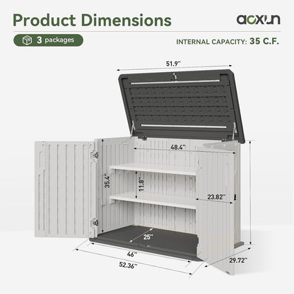 AOXUN Horizontal Storage Sheds 21 Cu.ft, HDPE Outdoor Storage Box 160 Gallon, Waterproof Lockable Resin Deck Box with Spring-Assisted Lid, Patio Storage for Garden, Pool, Cushions, Tools, White