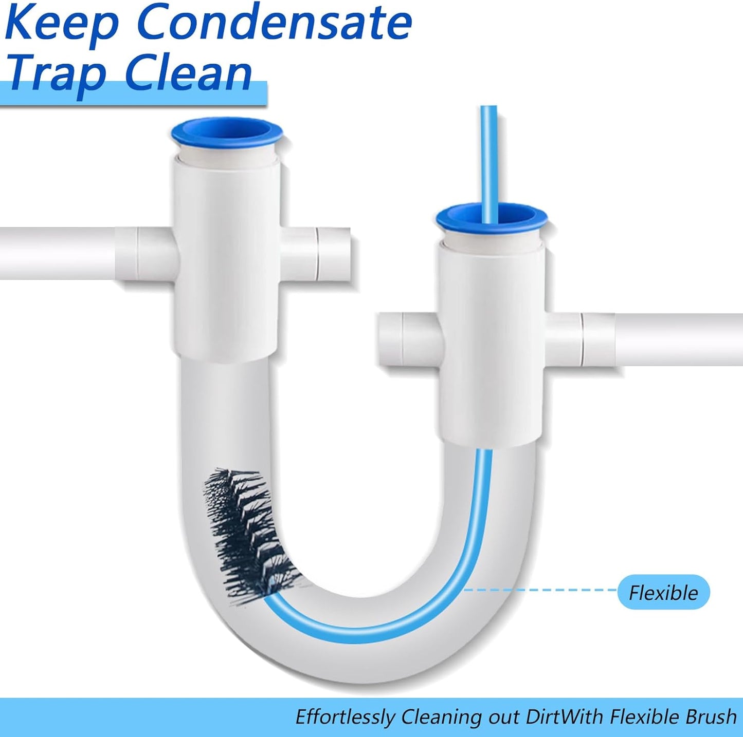 2 PCS Condensate Trap Flexible Drain Brush, 48 Inch Drain Line Cleaning Brush, Condensate Traps Clean for Condensate P-Trap and HVAC Systems