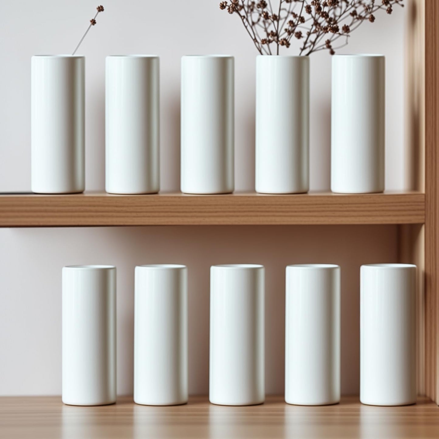 Modern Small Flower Vases 8 Pack - Ceramic, White