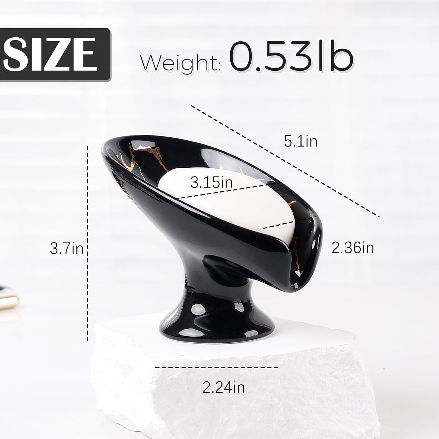Small Soap Dish, Self Draining Bar Soap Holder for Bathroom Sink, Leaf Shaped Drainage Ceramic with Marble-Pattern Finish, Decorative Soap Dish, No Suction Cup, ANTIS'S HOME