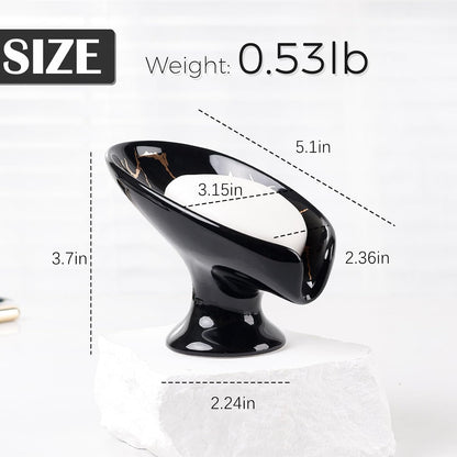 Small Soap Dish, Self Draining Bar Soap Holder for Bathroom Sink, Leaf Shaped Drainage Ceramic with Marble-Pattern Finish, Decorative Soap Dish, No Suction Cup, ANTIS'S HOME