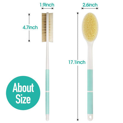 Backski Back Scrubber Anti Slip for Shower, Shower Brush Long Handle with Stiff and Soft Bristles, Body Exfoliator for Bath or Dry Brush(Blue)