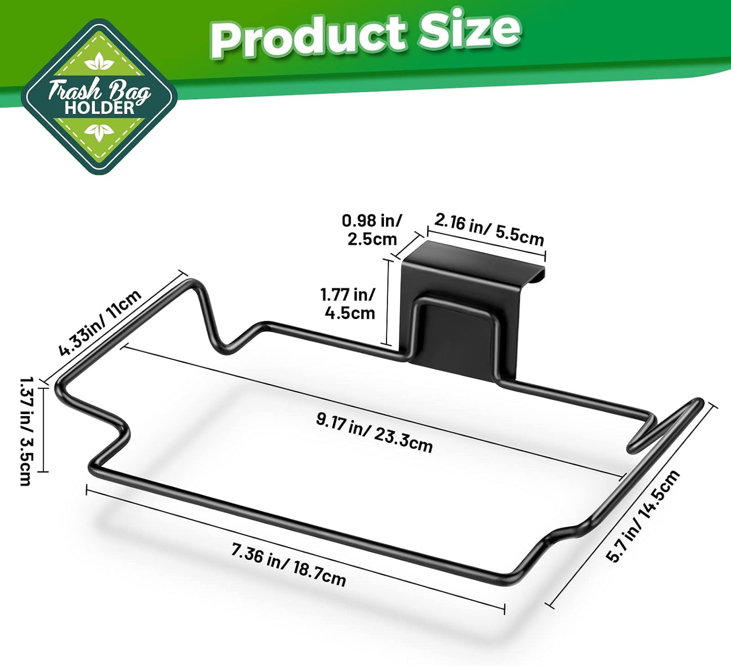 Trash Bag Holder,2 Pack | for Cabinet Door and Cupboards,Stainless Steel,Black,Plastic Bag Holder under Sink,Use for Kitchen,Bathroom,Camper