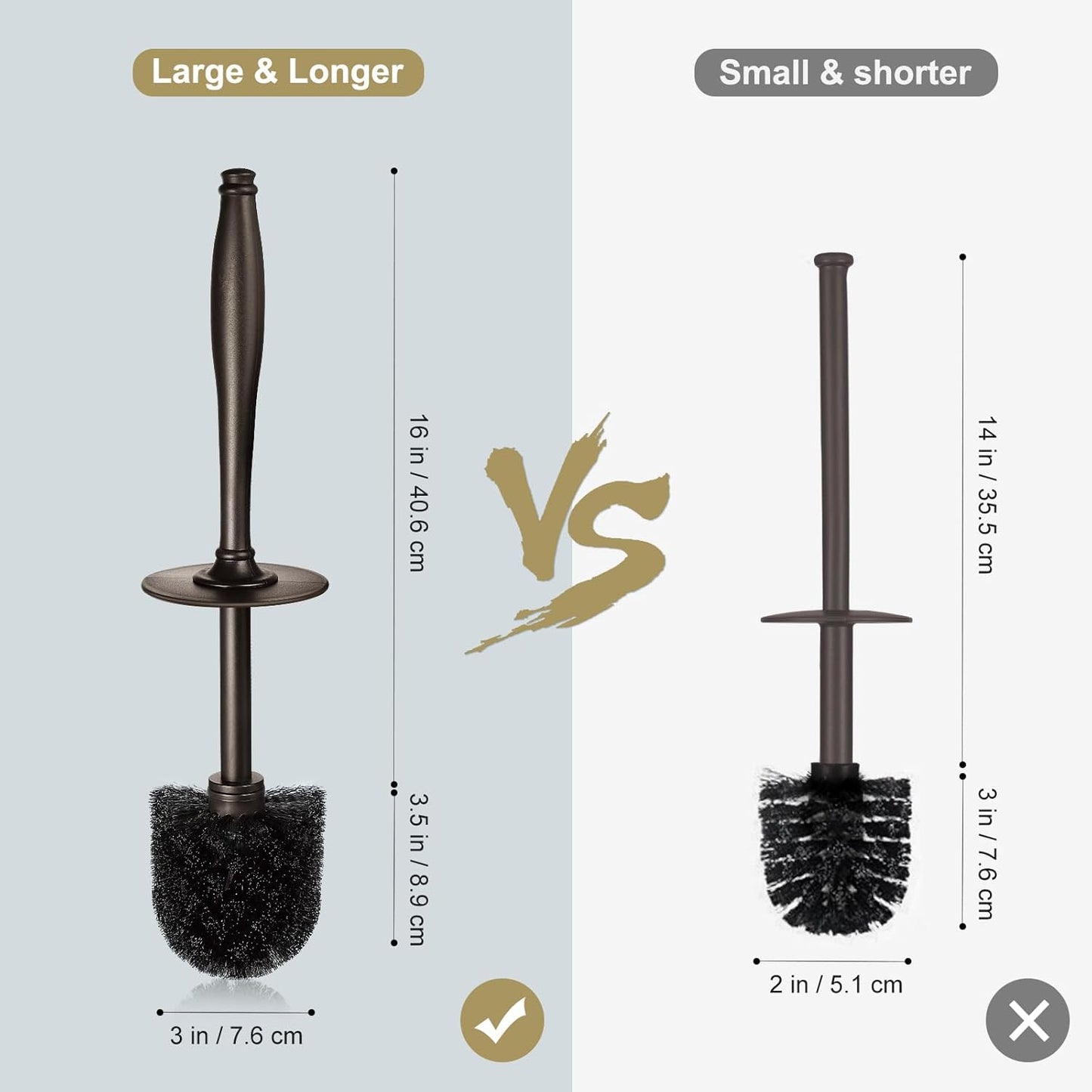 HAMITOR Toilet Bowl Brush Holder Set: 2 Pack Modern Deep Cleaning Bathroom Toilet Scrubber with Caddy for rv - Rim Decorative Accessories Cleaner Brushes for Toilet - Bronze1