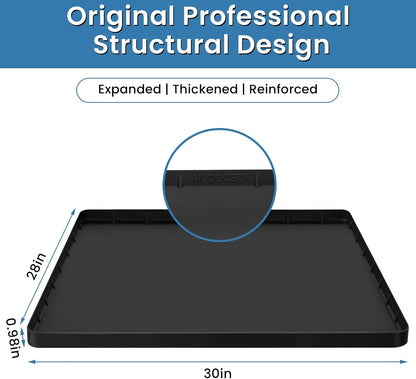 Large Thickened Washing Machine Mat 30" x 28" Silicone Under Washer and Dryer Drain Pan Drip Tray Floor Protector Non-Slip Flexible Soft Mat Waterproof Raised Edge 0.98'' Black