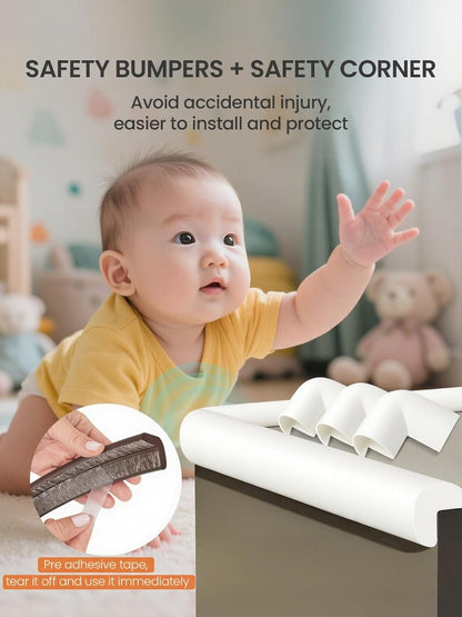 16.4FT L-Shape Baby Corner Protector Guards, Pre-Taped, 0.47''Thick | Edge Safety Bumpers for Furniture & Sharp Table Corners, with 10 Corners, Waterproof Soft Foam Adhesive Guard Cushion, White