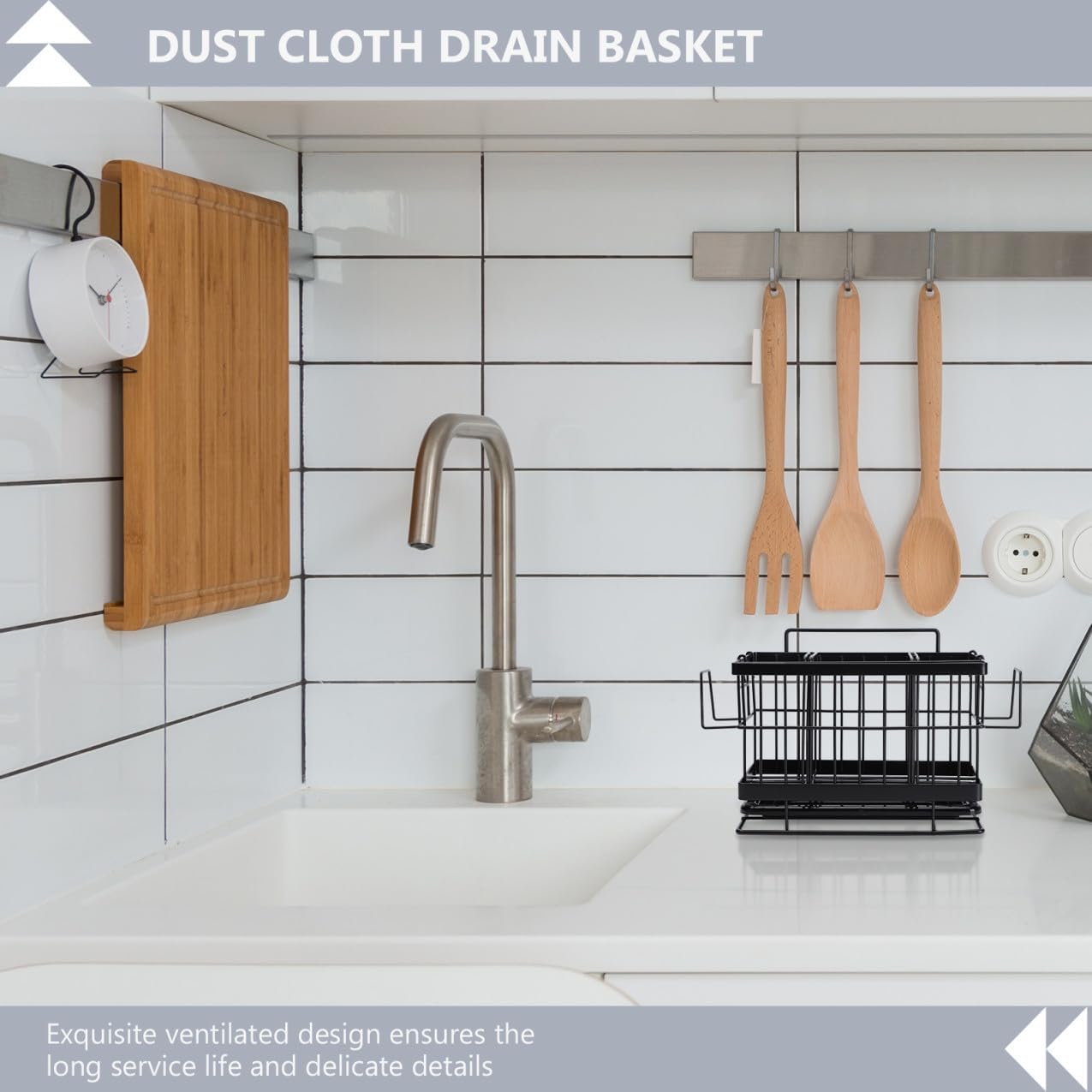 Outanaya 1pc Wall-mounted Adjustable Stainless Steel Rag Storage Rack Sponge Drain Basket for Kitchen and Bathroom Easy to Install Organizer for Cleaning Cloths and Utensils