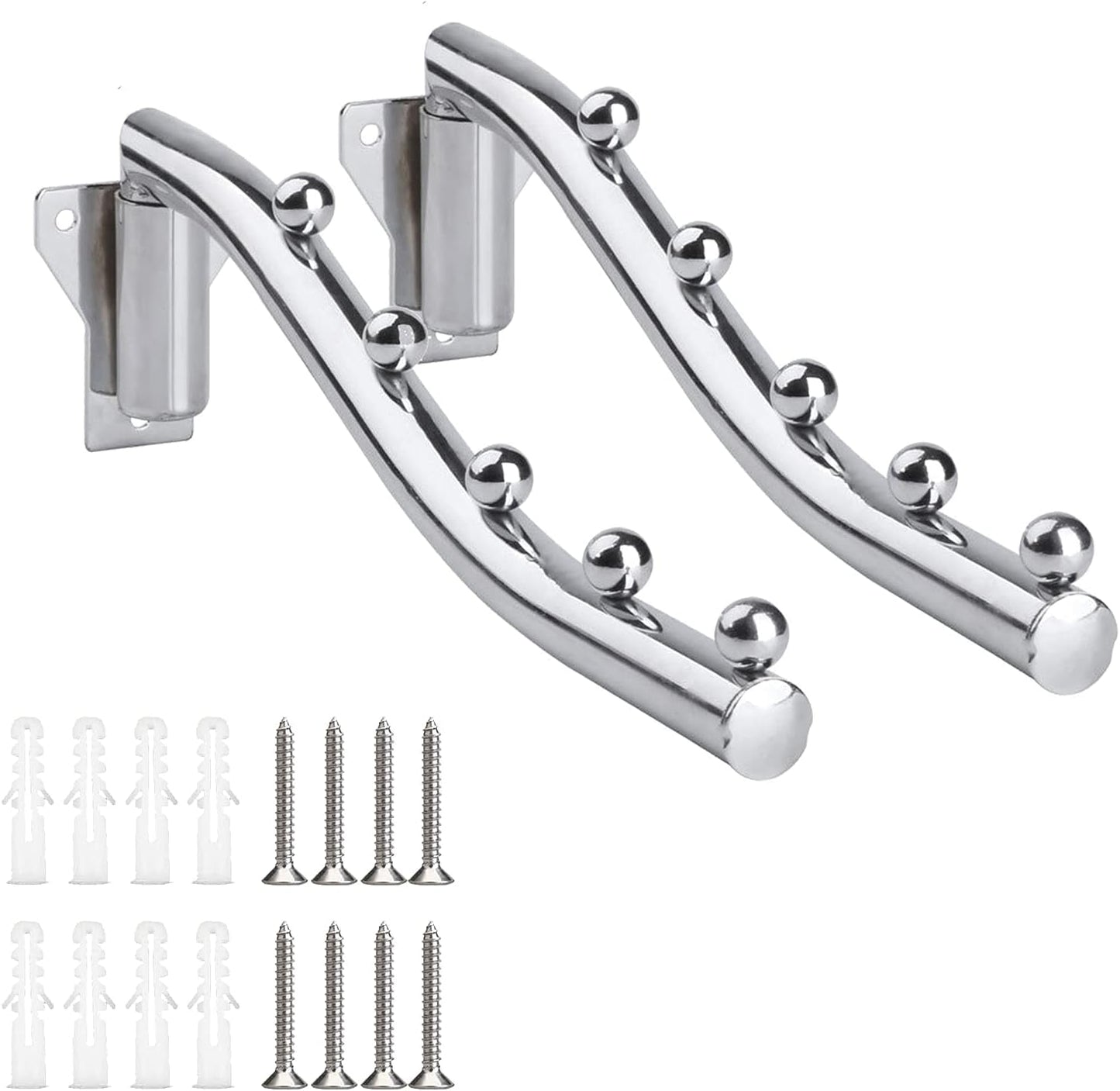 Folding Clothes Hanger Rack Wall Mount, Wall Mounted Clothes Rack Metal, 2 Pack Stainless Steel Garment Hooks Clothing Multiple Hook Space Saving for Closet Organizer, Bathroom, Laundry Room, Kitchen