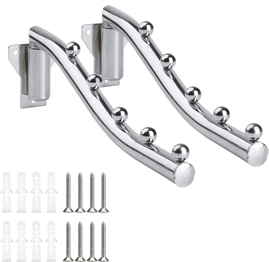 Folding Clothes Hanger Rack Wall Mount, Wall Mounted Clothes Rack Metal, 2 Pack Stainless Steel Garment Hooks Clothing Multiple Hook Space Saving for Closet Organizer, Bathroom, Laundry Room, Kitchen