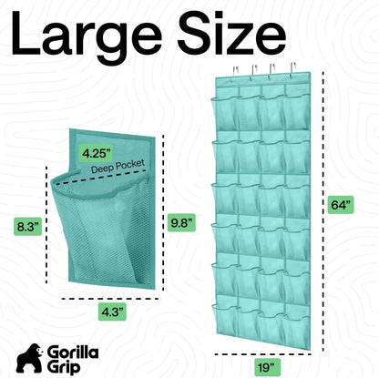 GORILLA GRIP Over the Door Shoe Organizer, 24 Large Breathable Mesh Pockets, Space Saving Hanging Storage Holder, Closet Rack Hanger Holds Up to 40 lbs, Hangs on Closets for Shoes, Accessories, Grey
