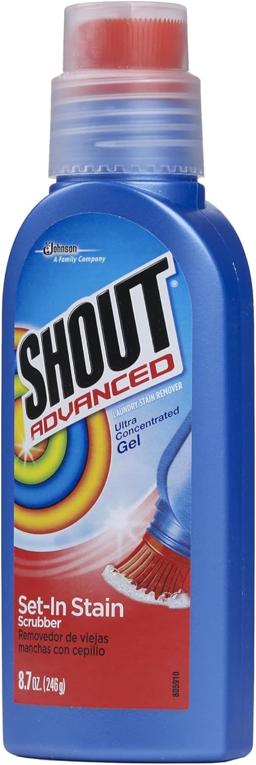 Shout Advanced Ultra Concentrated Gel Brush, 8.7 Ounce, Treats Dried Food, Coffee, Wine, Makeup Stains, Safe for All Colorfast Washables, Works in All Water Temperatures