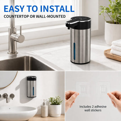 Automatic Foaming Soap Dispenser Touchless, 304 Stainless Steel Hand Soap Dispenser, USB Rechargeable, 4 Adjustable Levels, 13.5 oz (400 ml), for Kitchen & Bathroom (Black, Foam)
