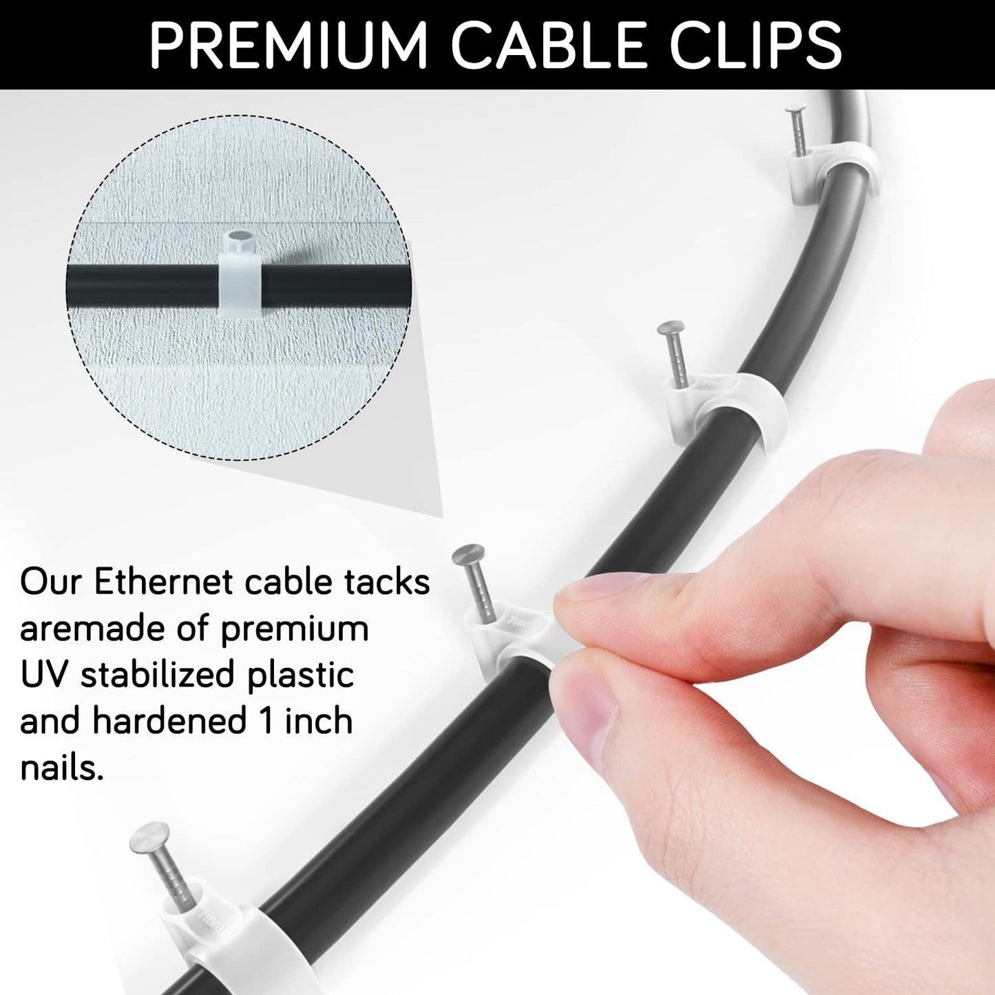 CableGeeker 50Pcs Adhesive Cable Clips, Cord Management Clips Wire Holders for Cords Cable Holder Clip Cable Management Clips for Under Desk/Car/Wall/TV/PC/Ethernet Cable (Black)