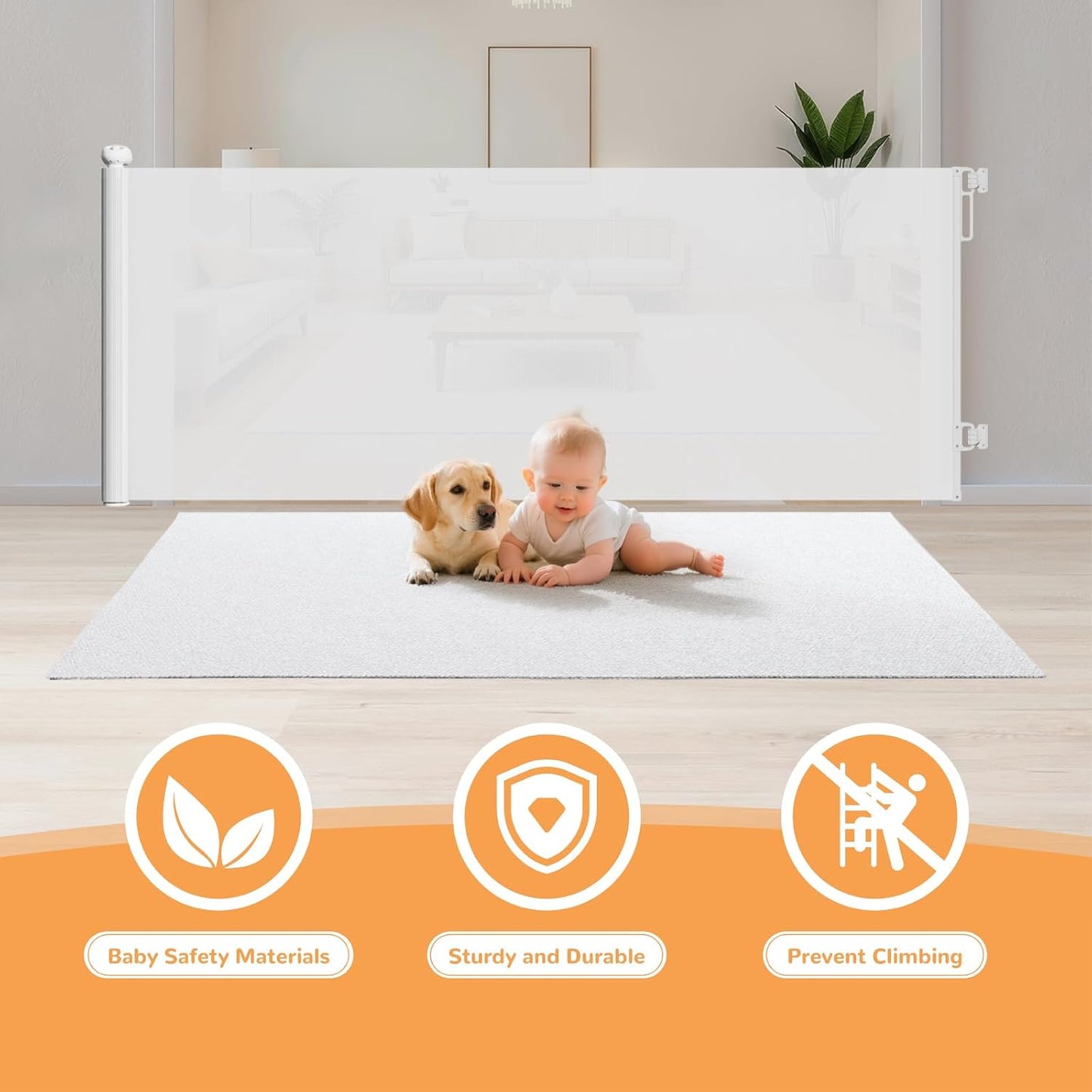 Retractable Baby Gate for Stairs & Doorways, 34" Tall Extends to 55" Wide, Mesh Baby & Pet Gate with Anti-Crawling Hook, Safety Gate for Toddlers, Doorways, Hallways, Indoor, Black