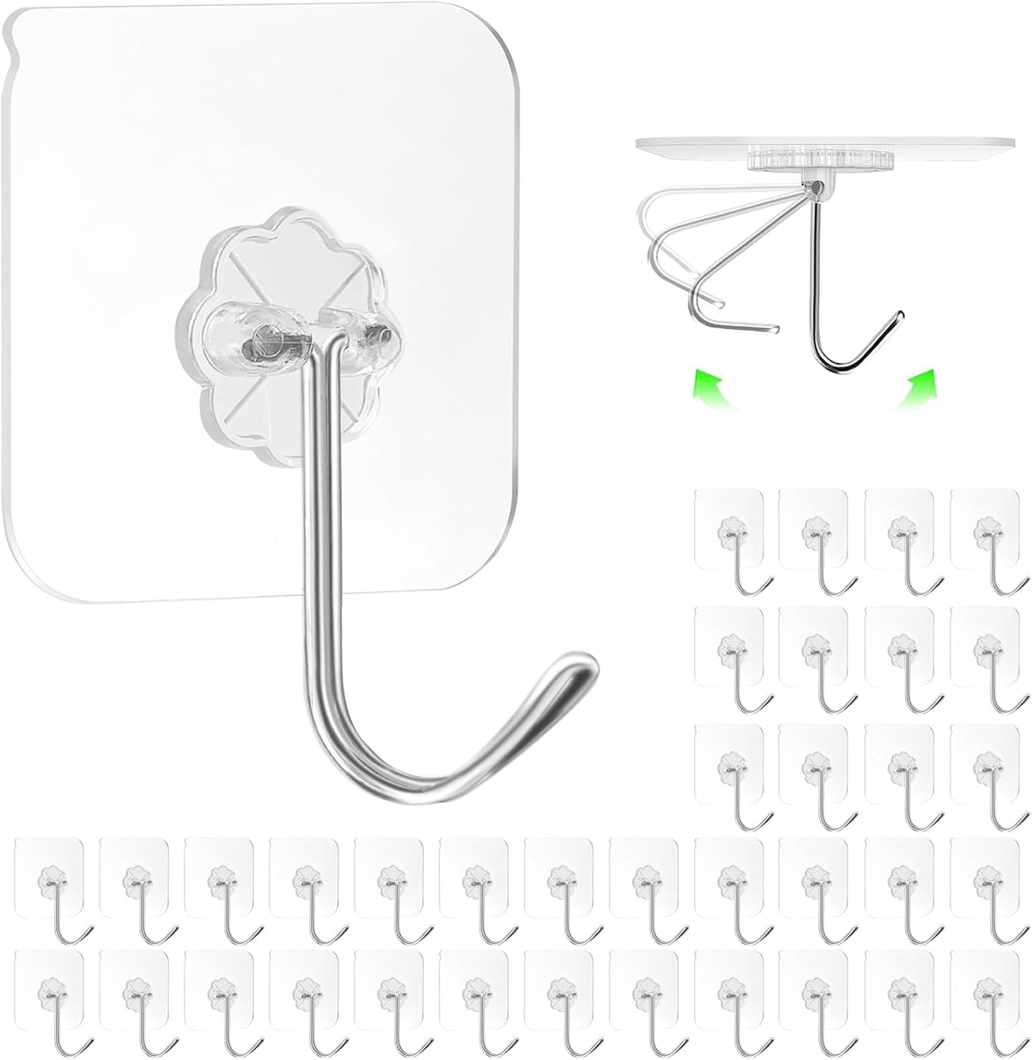 ZESLMG Adhesive Wall Hooks for Hanging, 16 Pack Self Sticky Hooks Heavy Duty 22lb Clear, Removable Shower Hook No Damage for Towel Key Coat Wreath Picture Outdoor Ceiling Bathroom Kitchen, Waterproof