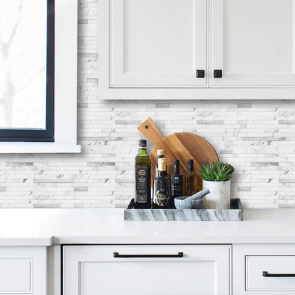 AULIGET 20 Sheets Peel and Stick Backsplash, Black & Grey Wood Look PVC Mixed Metal Stick on Backsplash Tiles for Kitchen