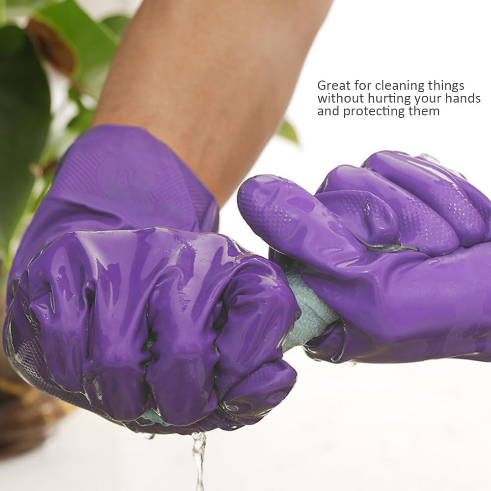 Alimat PluS 3 Pack Reusable Cleaning Gloves Latex Free, Dishwashing Gloves with Cotton Flock Liner and Embossed Palm, Waterproof Household Gloves for Laundry, Gardening (Medium)