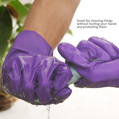 Alimat PluS 3 Pack Reusable Cleaning Gloves Latex Free, Dishwashing Gloves with Cotton Flock Liner and Embossed Palm, Waterproof Household Gloves for Laundry, Gardening (Medium)
