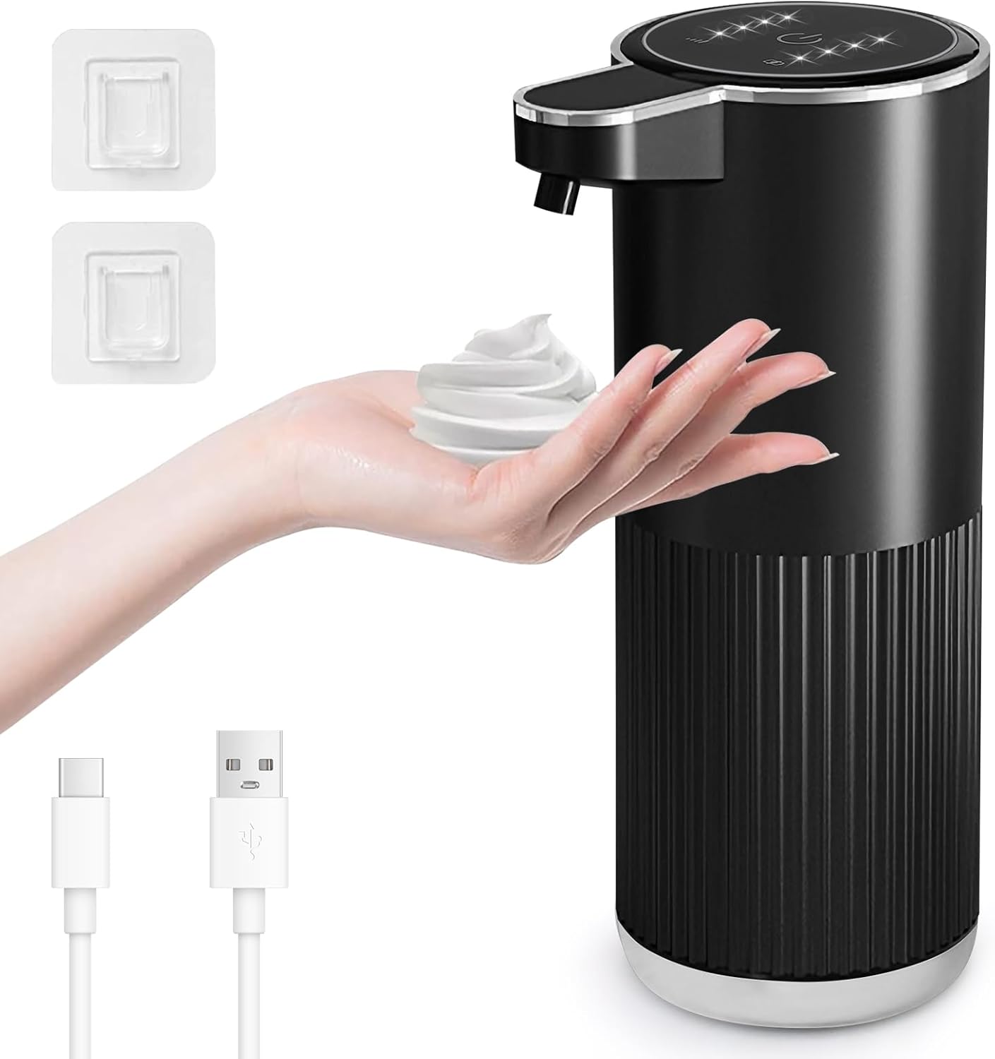 GuDoQi Automatic Touchless Liquid Soap Dispenser, 4-Level Adjustable Foam, USB Rechargeable Hand Soap Dispenser for Bathroom, Kitchen Countertops, 12.2oz/360mL, Black