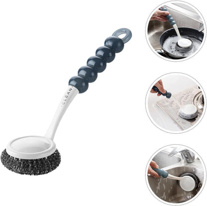 Healeved Kitchen Dish Scrubber with Handle, Small Steel Wire Scrubbing Brush for Pots and Pans, Household Non-Scratch Kitchen Cleaning Brush for Dishwashing and Sink Cleaning