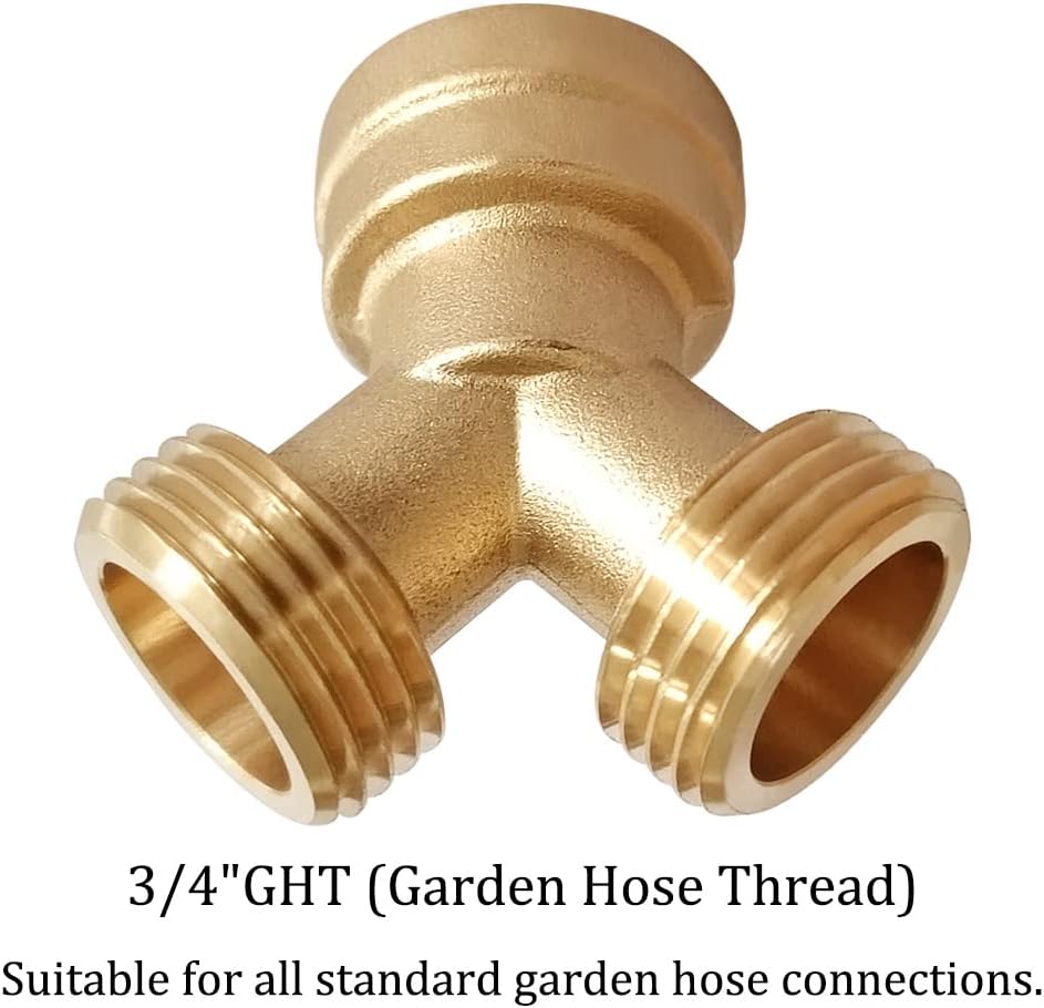 Joywayus 2PCS Brass 3/4" GHT Garden Hose Splitter Body Backyard 2 Way Y Shaped Connector Threaded Pipe Fitting Coupler Adapter with Washer