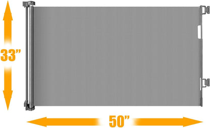33” Tall X 50” Wide Retractable Baby Gates for Doorways One-Hand Easy Operation Retractable Dog Gate Outdoor Scratch-Resistance Mesh Pet Gate Indoor 4.17Ft Long Doggy Gates for Inside Dog Fence, Brown