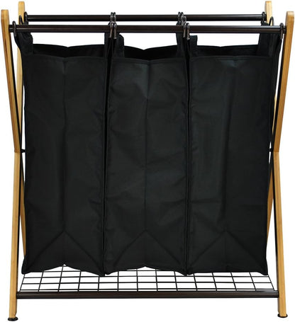 Oceanstar XBS1484 Bamboo 3-Bag Laundry Sorter Black, 29.75 in. H x 19.10 in. W x 27 in.