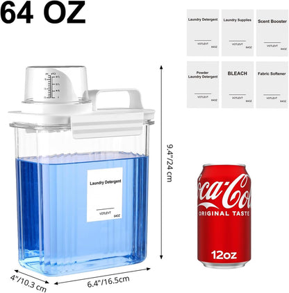 60OZ Liquid Laundry Detergent Dispenser, Laundry Soap Dispenser, Clear Plastic Fabric Softener Holder and Container, Laundry Room Organization and Storage, 2 Pack