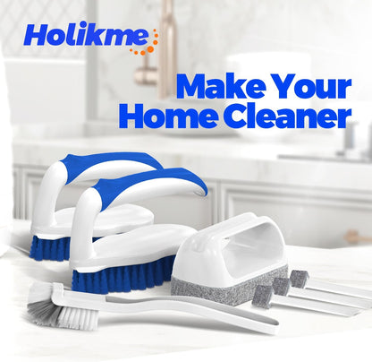 Holikme 7 Pack Deep Cleaning Brush Set, Scrub Pads with Scraper Tip for Pool Walls, Bathroom, Grout, Floor, Bike, Tub, Shower, Kitchen Surface (Green)