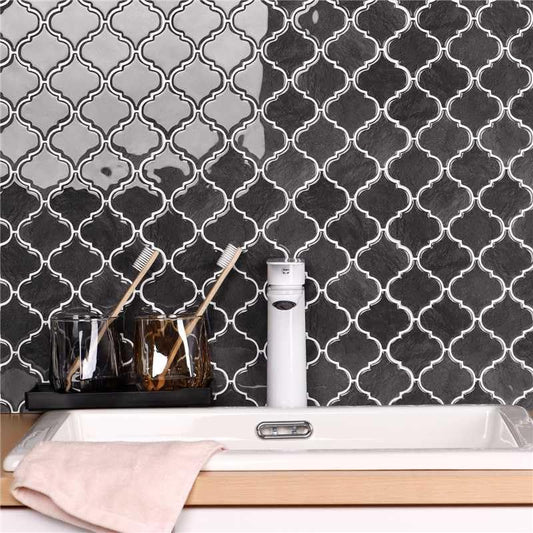 Arabesque Peel and Stick Backsplash for Kitchen, Thicker Design 3D Self Adhesive Wall Tiles, 12"x12" Peel and Stick Wall Tiles, Dark Grey 10-Sheet Stick on Tiles for Kitchen and Bathroom.