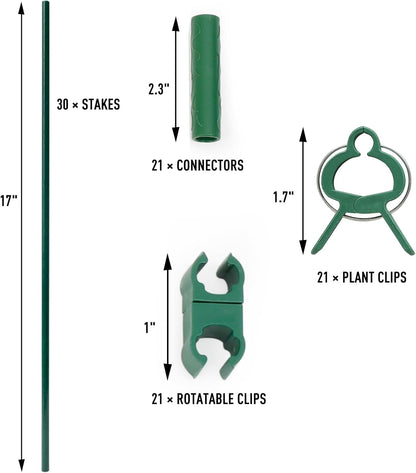 MAXPACE 62pcs Garden Stakes Kit: Includes 20 Sets of Fiberglass Plant Sticks Supports & Accessories for DIY 4ft, 5ft, 6ft, 7ft Stakes for Tomato, Vegetables, Indoor & Outdoor Gardening Supplies