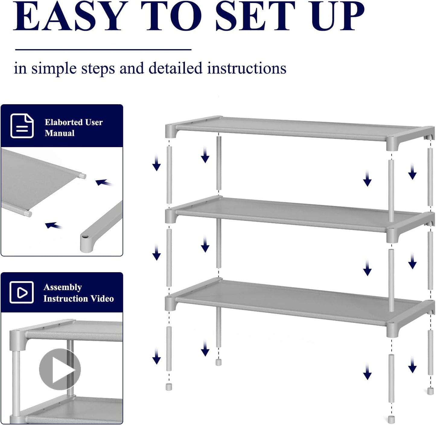 Kitsure Shoe Rack - Non-Woven Shoe Rack Shelf, Shoe Organizer for Closet, Entryway, Garage & Corridor, Stackable Shoe Shelves, 27.5" Wide - 3 Tier, Black