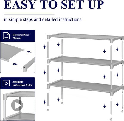 Kitsure Shoe Rack - Non-Woven Shoe Rack Shelf, Shoe Organizer for Closet, Entryway, Garage & Corridor, Stackable Shoe Shelves, 27.5" Wide - 3 Tier, Black
