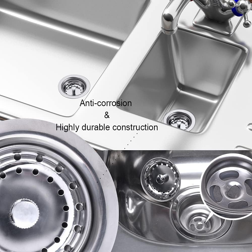 Kitchen Drop-in Post Basket Strainer Replacement for US Standard Drains (3-1/2"), Premium 304 Stainless Steel Body W/Rubber Stopper 1 Pack