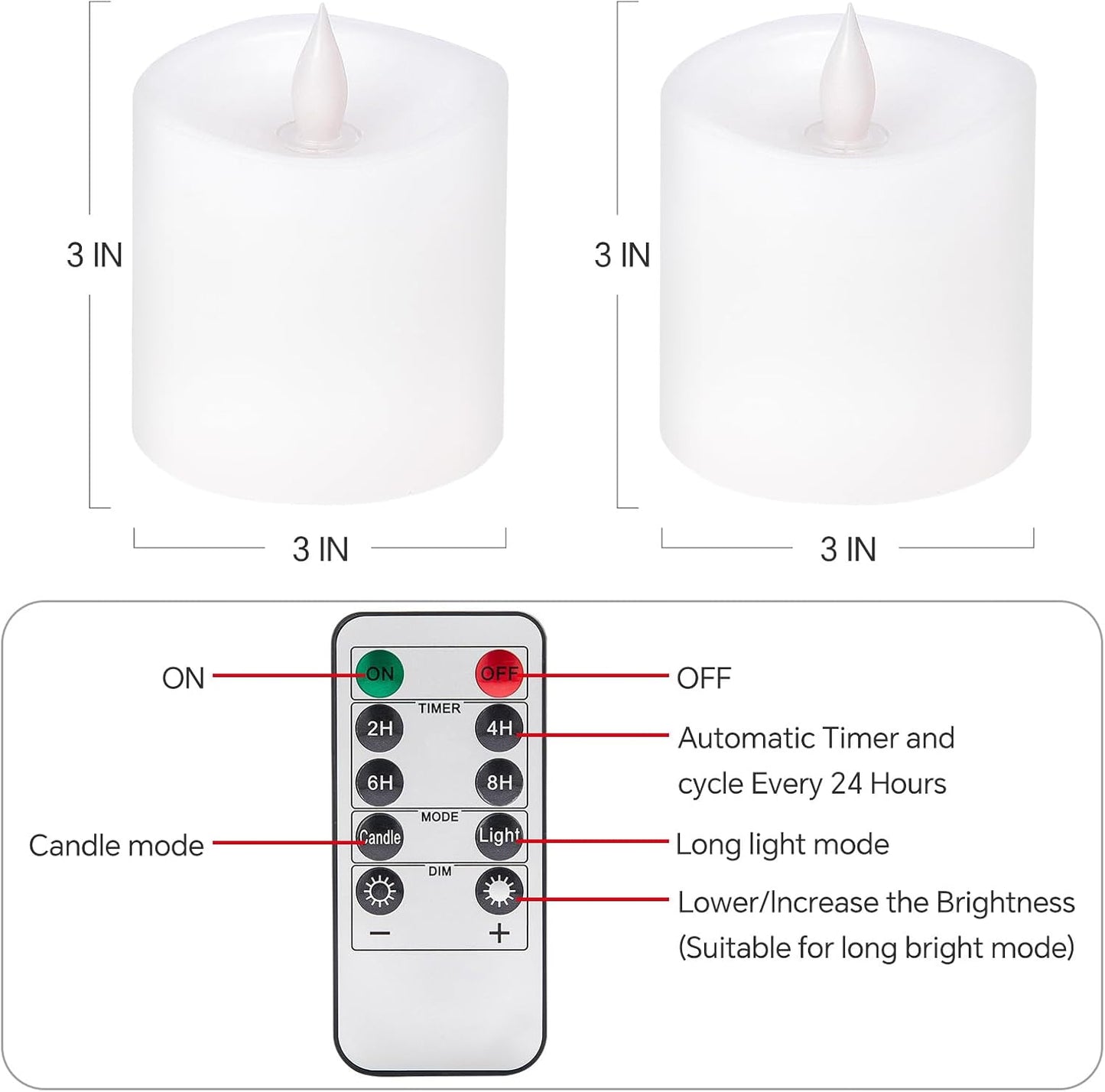 3x4 Flickering Flameless Candles Set of 3,Real Wax Pillar LED Candles,with Timer,4 inch Flameless Candles with Remote,for Party Wedding Holiday Home Decor,Ivory