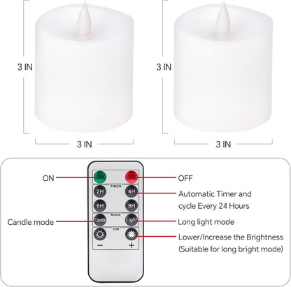 3x4 Flickering Flameless Candles Set of 3,Real Wax Pillar LED Candles,with Timer,4 inch Flameless Candles with Remote,for Party Wedding Holiday Home Decor,Ivory