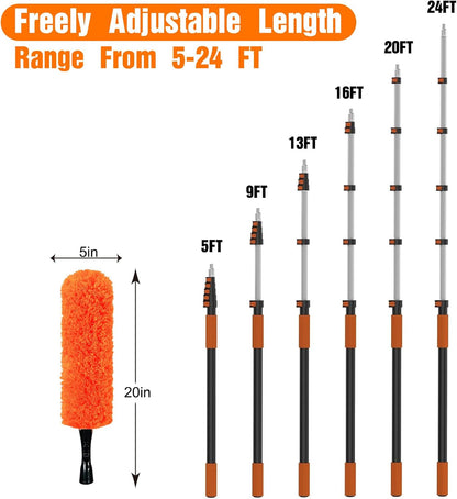 LAANPOLE 26FT Reach Ceiling Fan Cleaner Duster, Fan Blade Cleaner Kit with 5-20FT Extension Pole, Microfiber Duster & Replaceable Cleaning Cloth for Blades, Ceiling, Furniture