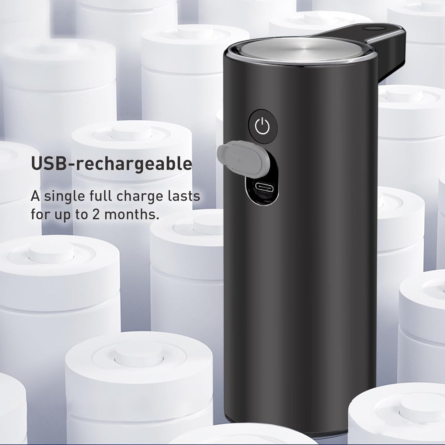 EKO Aroma 9 fl oz Automatic Liquid Soap Dispenser, Rechargeable & Water-Resistant Soap Dispenser for Kitchen and Bathroom with Adjustable Volume Control (Matte Black Steel)