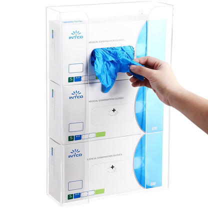 Soaoo 4 Pcs Acrylic Glove Box Holder Dispenser Glove Holder for Wall Mount Clear Acrylic Glove Rack Wall Floating Glove Box Organizer for Medical Latex Rubber Disposable Glove Boxes (Single,5.3'' H)