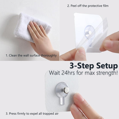 20 Pcs Heavy Duty Adhesive Picture Hooks – 33 lbs Load No-Nail Wall Hangers, Waterproof Transparent Sticky Hooks for Frame, Mirror, Bathroom, Kitchen, Home Decor (2.2 x 2.2 inch)
