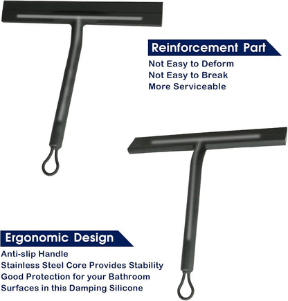 Shower Squeegee for Shower Glass Door Bathroom Accessories Squeegee Scraper Scrubber Rubber Blade with Holder Wiper Cleaning Tool for Bathroom Tile Window and Mirror- Black - 9 Inch