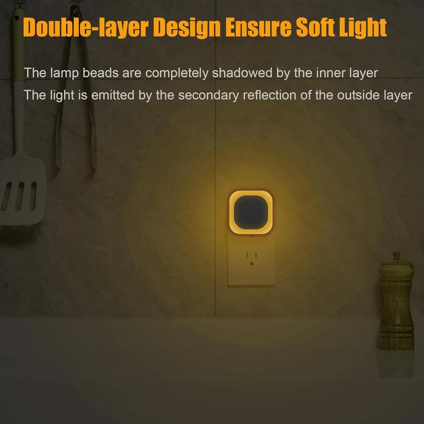 YUNLEX 2 Pack Red Night Light with Dusk to Dawn Sensor, Eye-Care Reflected Glow, 0% Blue Light True Red LED, 3-Level Brightness, Auto On/Off, Plug-in Nightlight for Sleep, Kids, Bedroom, Bathroom