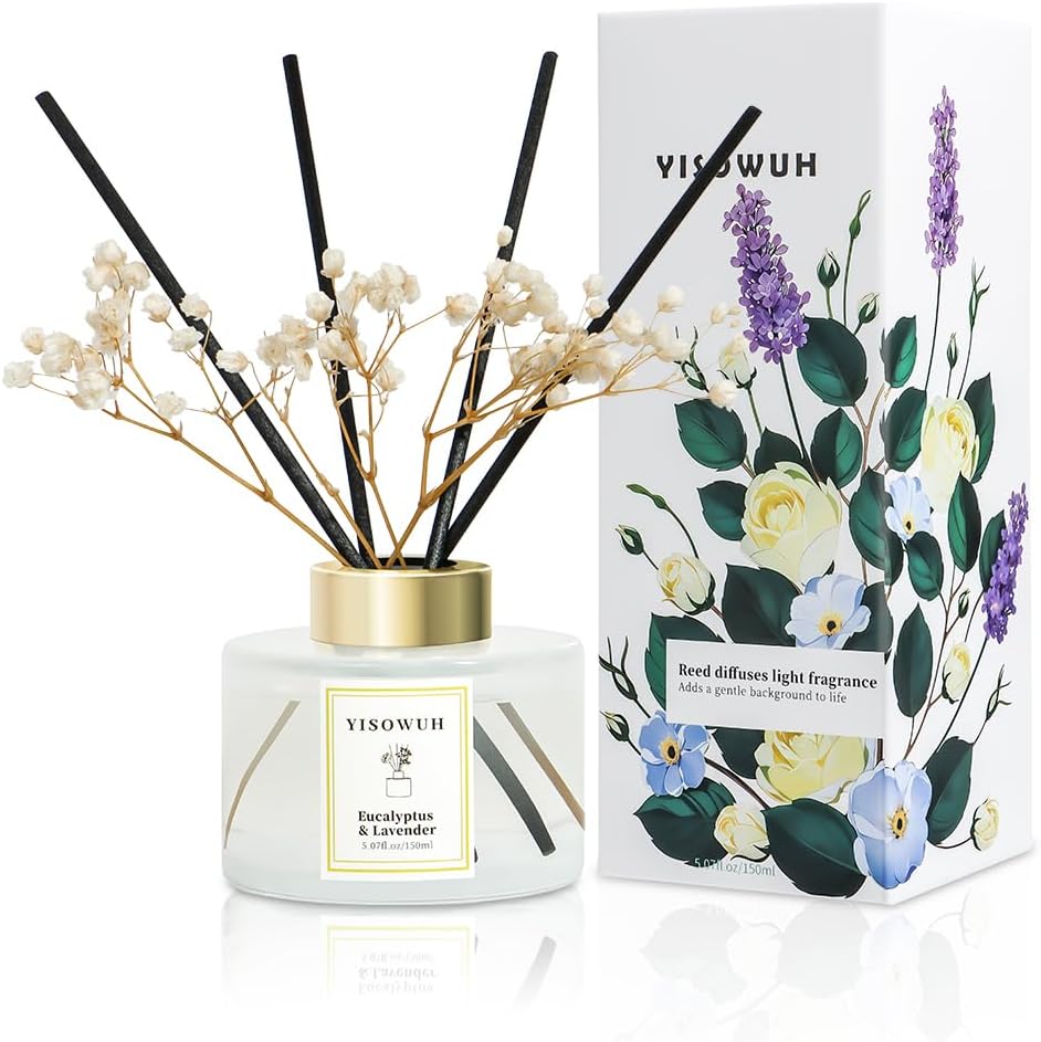 Reed Diffuser Set,5.07 fl oz (150 ml) - White Jasmine Oil Diffusers with 8 Reed Sticks,Home Fragrance Reed Diffuser for Bathroom Shelf Decor