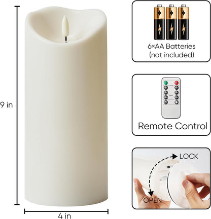 Homemory Dripping Wax Flameless Candles, Battery Operated Candles with Remote Control and Timers, LED Pillar Candles, Electric Fake Candles, 3" x 6", Set of 2