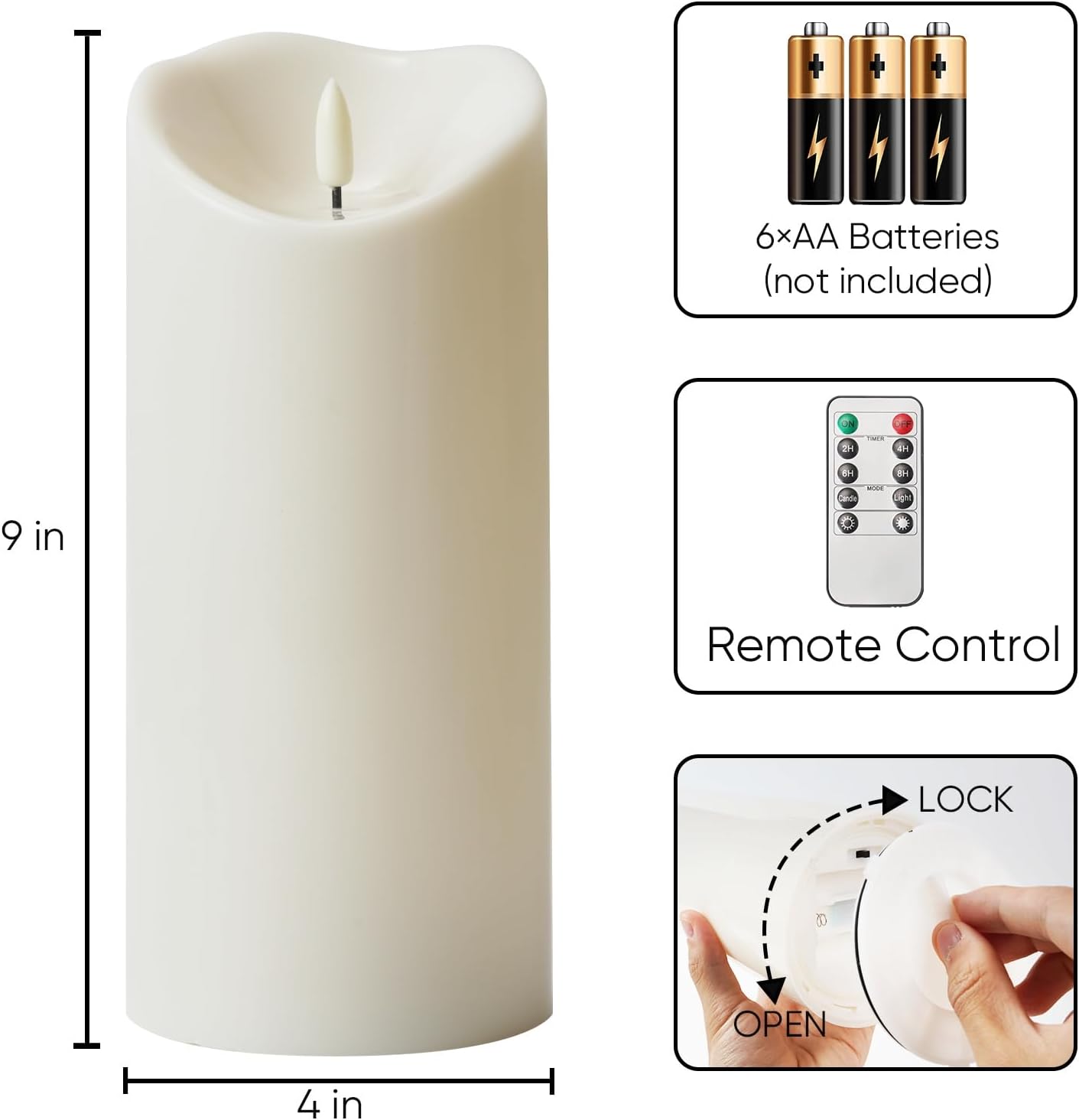 Homemory Dripping Wax Flameless Candles, Battery Operated Candles with Remote Control and Timers, LED Pillar Candles, Electric Fake Candles, 3" x 6", Set of 2