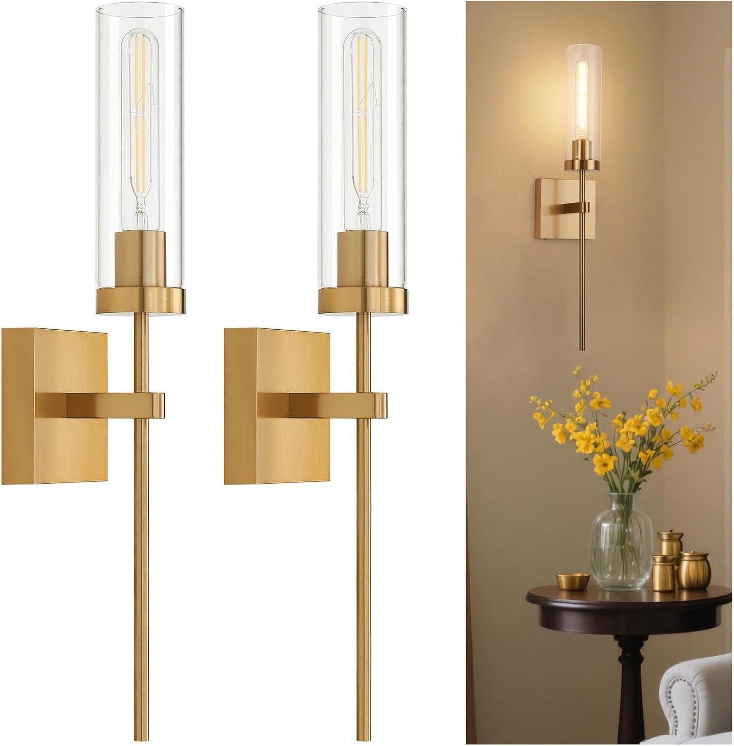 Wireless Wall Sconces with Remote Control, Battery Operated Wall Sconce Set of 2, Black & Gold Rechargeable Dimmable Wall Light for Bedroom Living room Bathroom Hallway Entryway Stairwell, 3000K