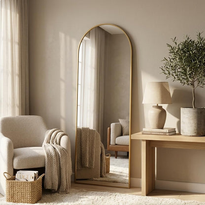 59"x16" Floor Mirror Full Length, Arched Full Length Mirror with Stand, Full Body Mirrors for Bedroom Living Room or Cloakroom Gold