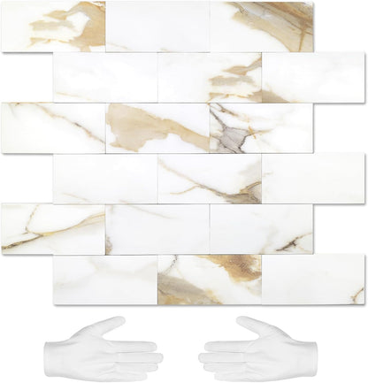 STICKGOO 10-Sheet Subway Tile Peel and Stick Backsplash, Seamless Design Polished Eurasia Beige Kitchen Backsplash Wall Tiles, Glossy Surface Waterproof Stick on Tile for Bathroom, RV, Fireplace